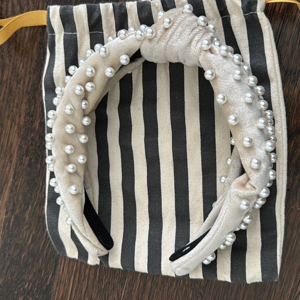 Lele Sadoughi velvet cream headband with pearls